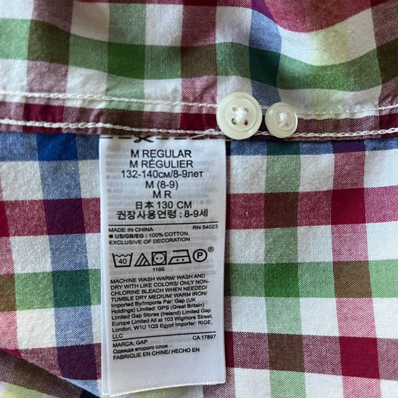 GAP Kids Poplin SS Button-Up Shirt, Multicolor Gingham Red/Yellow/Blue - Picture 4 of 7